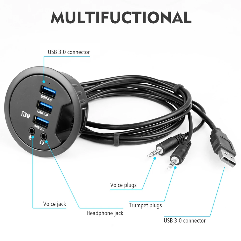USB HUB USB3 0 Mount In Desk 3 Ports USB 3 0 Ports With Headphone Mircophone Adapter For Desktop computer Multi USB 3 0 Splitter