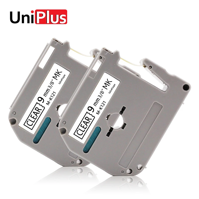 UniPlus 2 шт. 9 мм ярлык для Brother p-touch MK121 M-K121 MK-121 черный на прозрачном принтер этикеток машинка PT-80 PT-100 PT-90