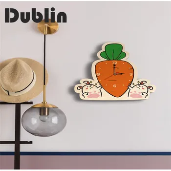 

Carrot Cartoon Children's Ultra-Quiet Clock Hanging Clock Home Living Room Bedroom Cute Fashion Creative Clock Wall Simple