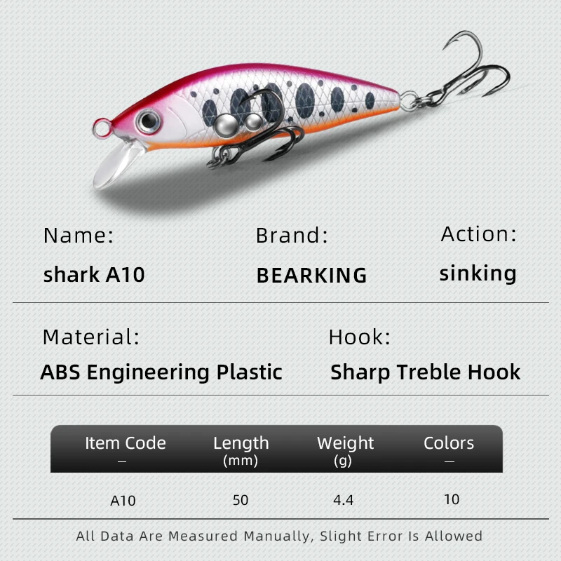BEARKING 50mm 4.4g 사일런트 핫 모델 낚시는 미노우 품질 전문 태클을 선택하기 위한 하드 미끼 10색을 미끼로 사용합니다.