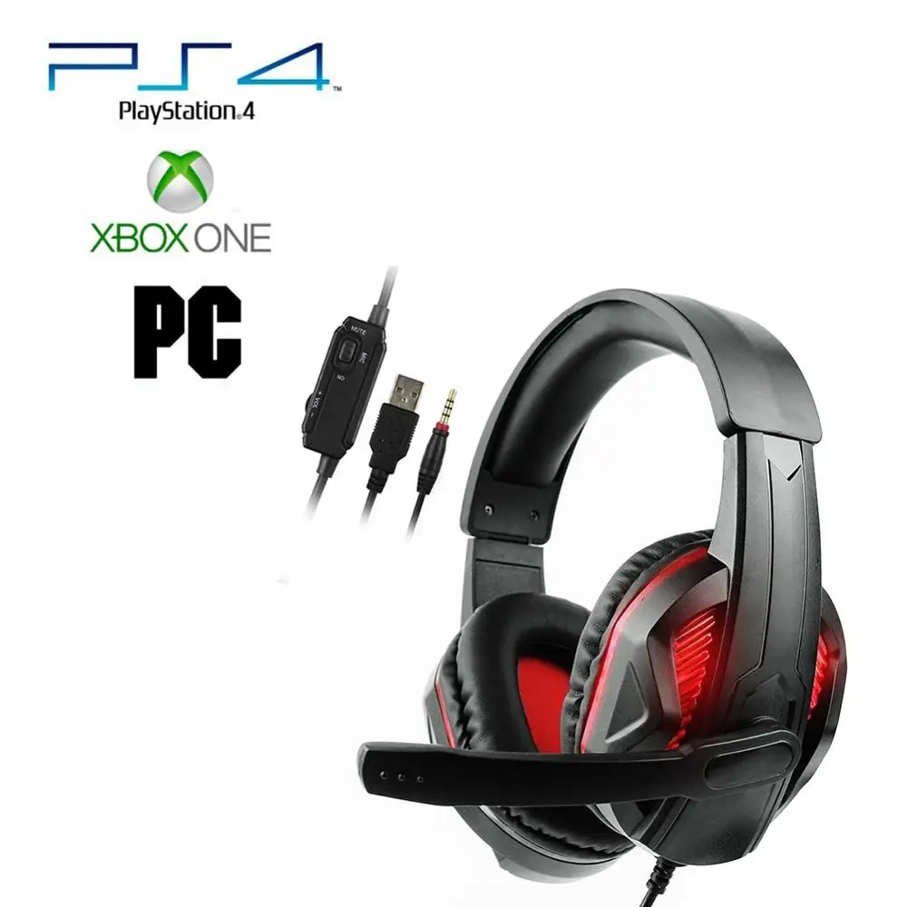 Gaming Headphones Wired Gamer Headset Stereo Sound Over Ear Earphone with Mic and LED Light for PC Laptop PS4 Computer USB