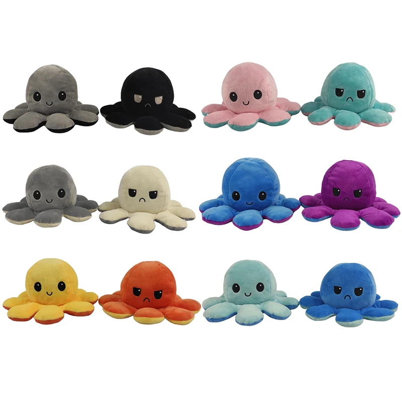 

1pcs Reversible Octopus Plush Toy Double-Sided Flip Octopus Doll Happy Sad Stuffed Animal Doll for Kids Boys Girls Birthday Gift