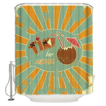

Coconut Drink Poster Old Poster Design Shower Curtain Washable Home Bath Decor Curtains With 12 Hooks Fabric Shower Curtain