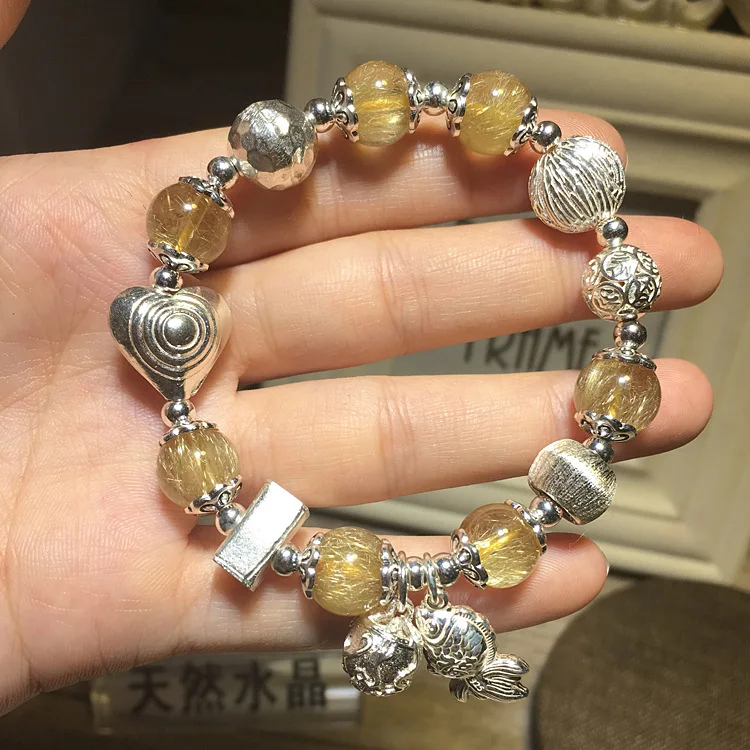 

Origional shou gong yin Natural Lucky Rutilated Bell Small Fish Bracelets Top Grade Accessories