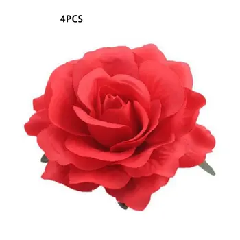 

4PCS Red Flocking Cloth Rose Flower Hairpin Fabric Headdress Hair Accessories Bridal Wedding Simulation Flower Hairpin Fashion