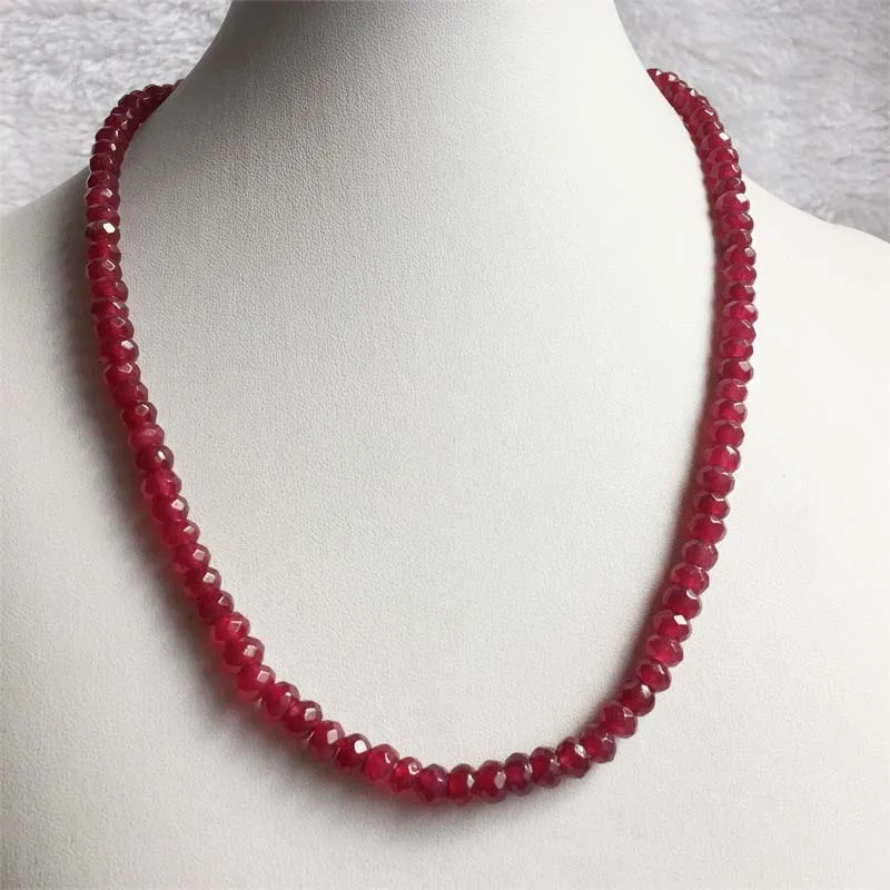 Rare 4*6mm Faceted Red Ruby Necklace 