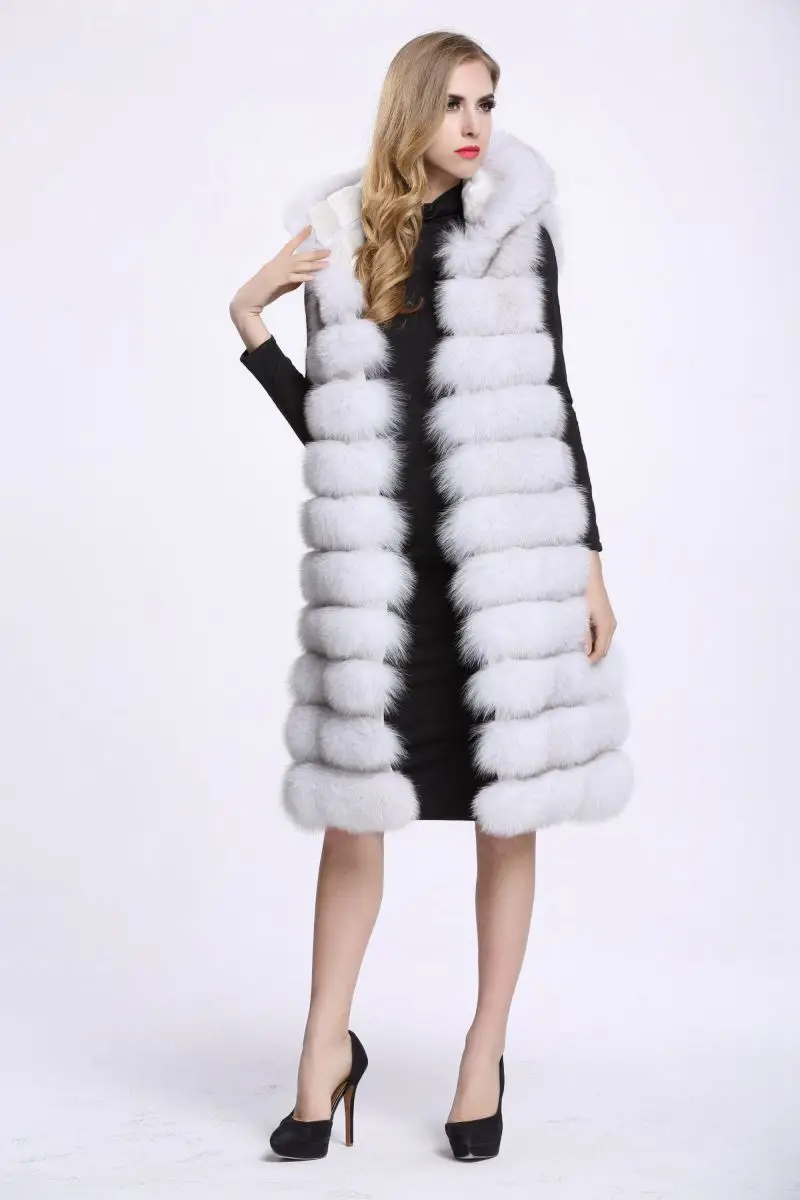 Women's New Winter Faux Fur Vest Fashion Hooded Imitation Fox Fur Vest Female Slim Fit Long Section Sleeveless Waistcoats D532