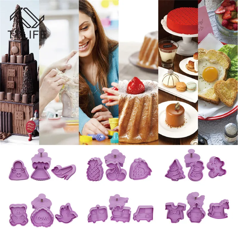 

TTLIFE 4pcs Biscuit 3D Plastic Push-type Christmas Parent-child DIY Fondant Pottery Mold Cookies Cutter Cake Decorating Tools