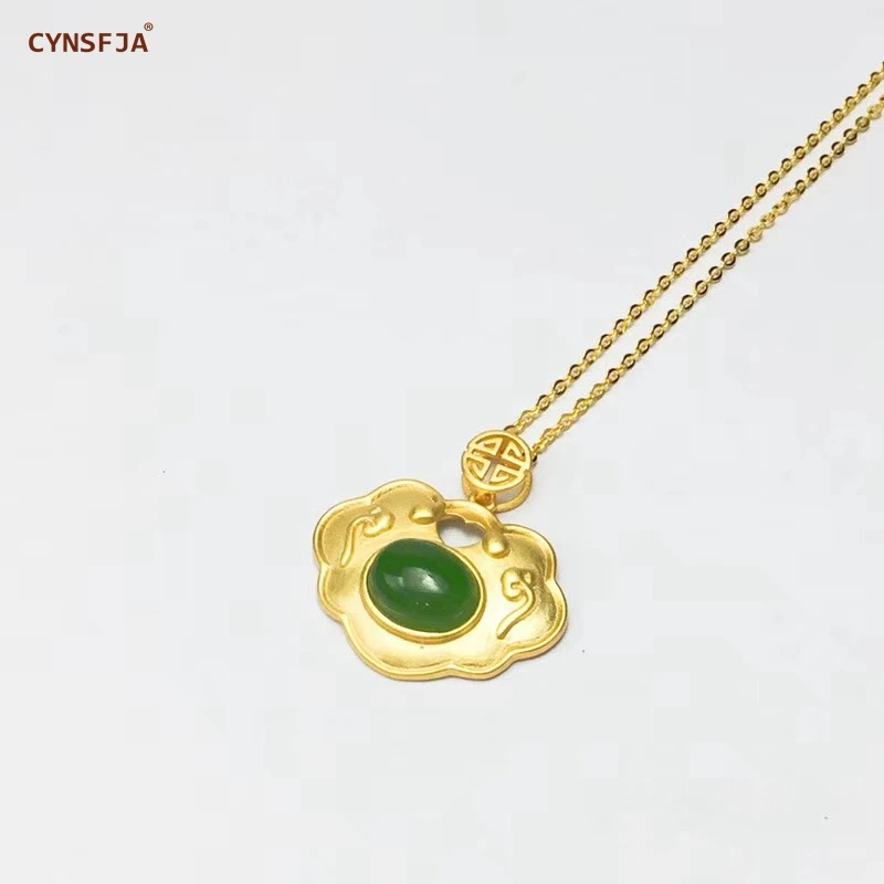 CYNSFJA Реал Certified(Hetian) нефрита Jade Jasper 925 пробы серебряные ювелирные изделия амулеты детский замок и Нефритовой подвеской, лучшие подарки