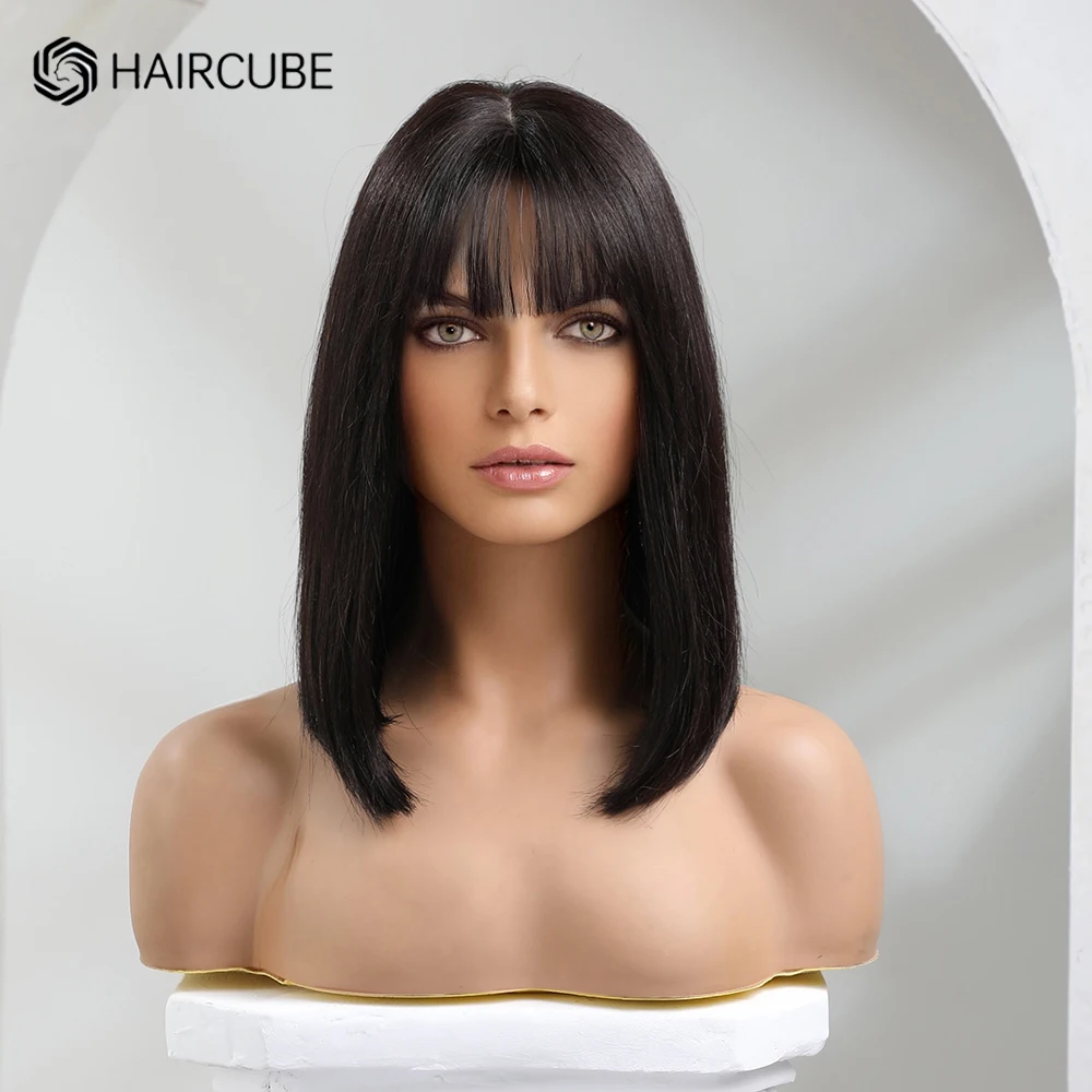 HAIRCUBE прямые волосы Боб человеческие парики для женщин длина плеча натуральный