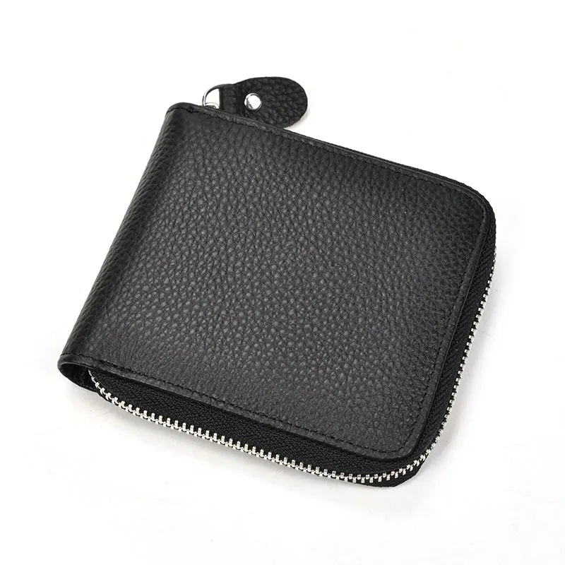 

MAHEU Black Soft Genuine Leather Short Wallet Zip Card Purse With Coin Photo Pocket Men Women Male Female Short Pocket Wallet