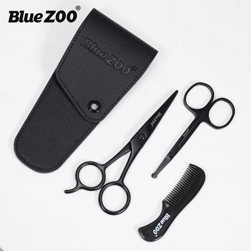 Bluezoo 3 шт./компл. ухода за бородой Комплект Профессиональная машинка для стрижки волос бороды ножницы для волос в носу ножницы и гребень для Для мужчин Усы бороды