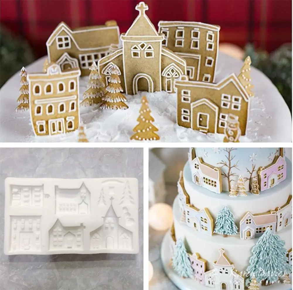 

3d Silicone Mold Snowman Decor Castle Creation Chocolate Cake Mould Decoration House Baking Mold Chef Halloween Family Kitchen