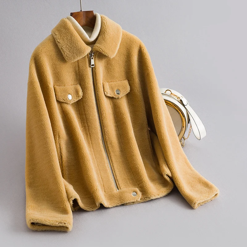 

2020 Real Sheep Shearling Fur Coat Female 100% Wool Coats Winter Jacket Women Korean Short Jackets Chaqueta Mujer My4039