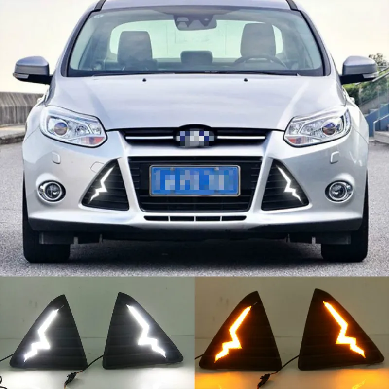 

12В светодиодный ные автомобильные ДХО для Ford Focus 3 MK3 2012 2013 2014 2015 дневные ходовые огни Противотуманные фары крышка с выключением и реле затемнения