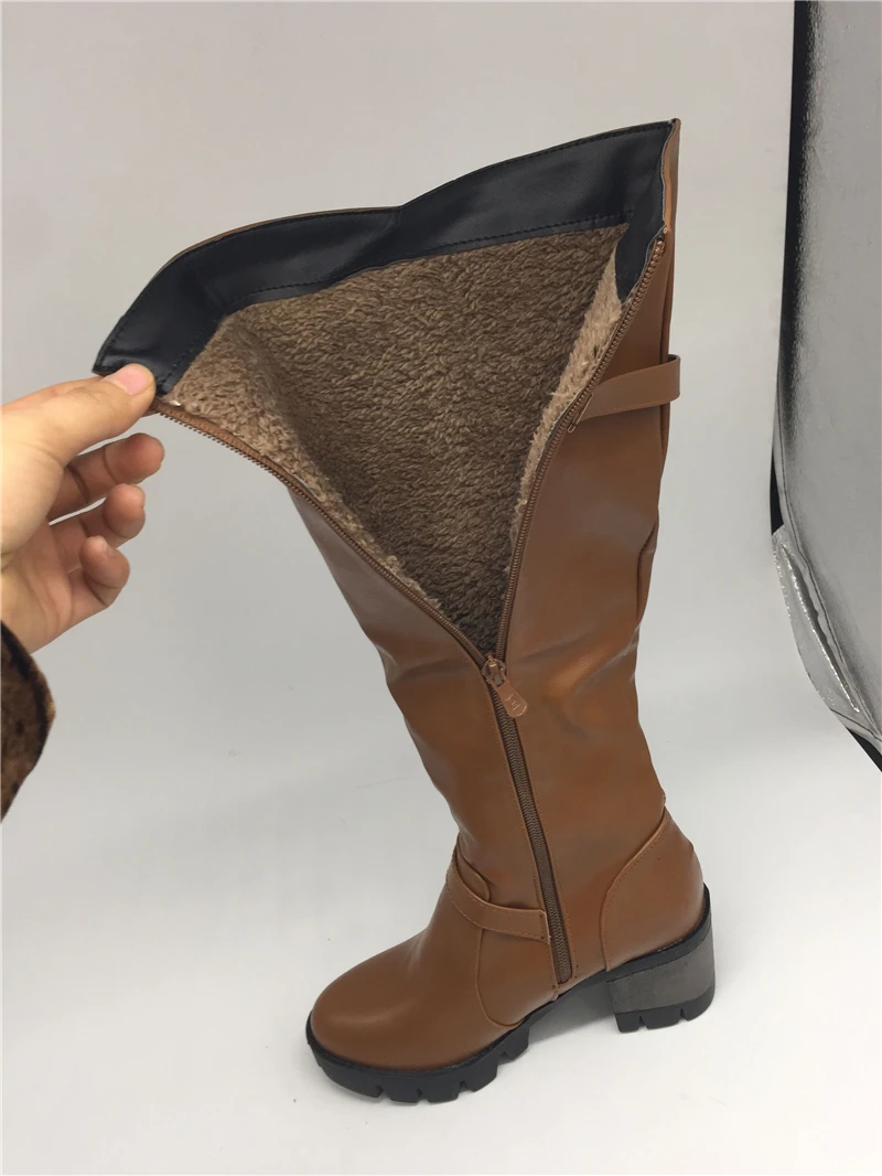 big size 32-43 Buckles Women Shoes Woman Platform Zip Up Square Heel Riding Boots Winter Chaussure