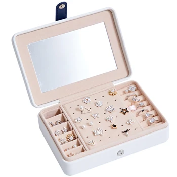 

Botique-PU Jewelry Box Magnetic Buck Bracelet Earrings Necklace Rings Jewellery Storage Case Casket Cabinet Portable with Mirror