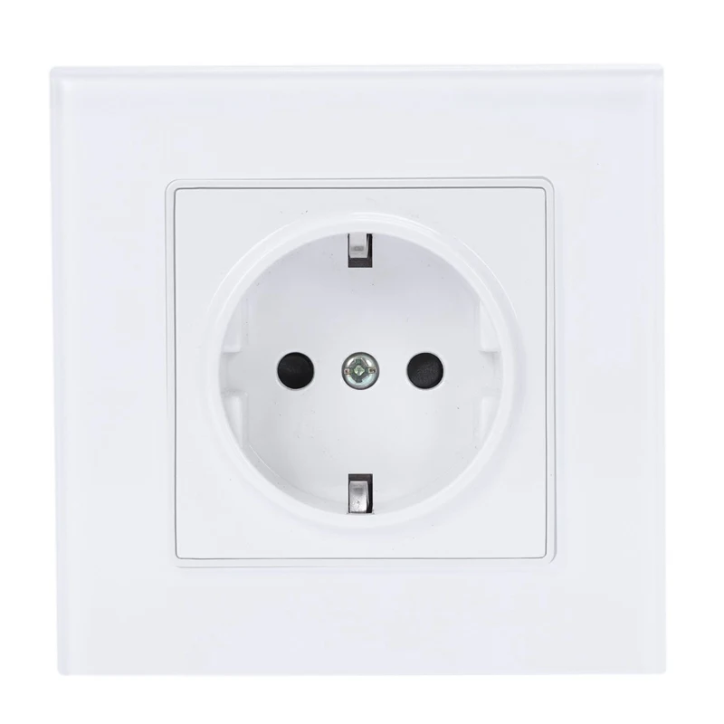 

White Eu Standard Power Socket,White Crystal Glass Panel,Ac 110~250V 16A Wall Power Socket