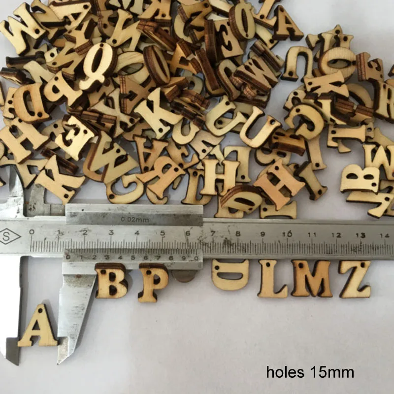 holes 15mm Деревянный Английский алфавит нет/одно отверстие значок ремесла швейный материал натуральный цвет искусство поделки своими руками и Скрапбукинг 100 шт - Цвет: holes 15mm