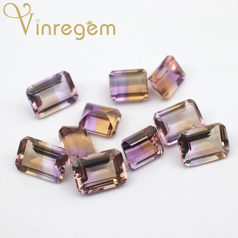 

Vinregem AAAAA Top Quality 1PCS Natural Emerald Cut Ametrine Loose Gemstone DIY Stones Fine Jewelry Wholesale Lots Bulk