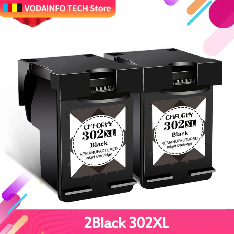 Royek 2pcs 302 XL BLACK Compatible Ink Cartridge For HP302 HP 302xl