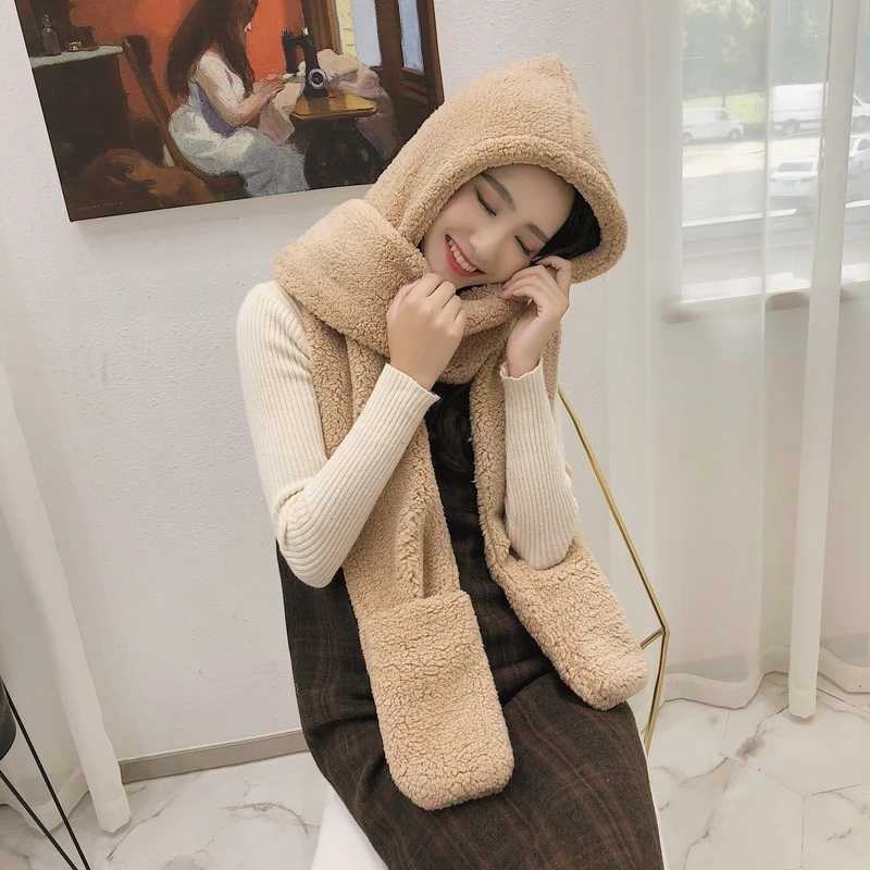 beige-adult Glaforny твердая шляпа для женщин осень зима шарф перчатки Корейская версия шейный платок для студентов утолщенная теплая шляпа шаль воротник - Цвет: beige-adult