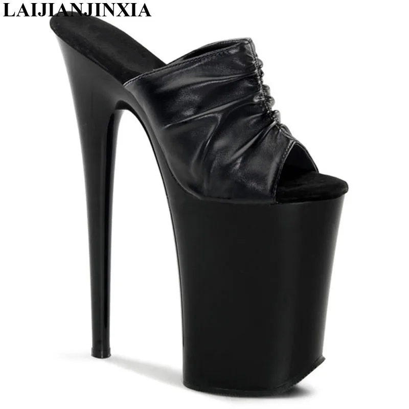 

LAIJIANJINXIA New Lady Fashion 23cm High Heel Shoes Platform Black Pleated Slippers 9 Inch Sexy Clubbing Exotic Slippers