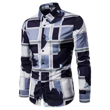 Черно-белая мужская рубашка повседневная официальная одежда 3D Печатные Рубашки Красочные тонкие рубашки с длинными рукавами хлопок полиэстер Chemise Homme