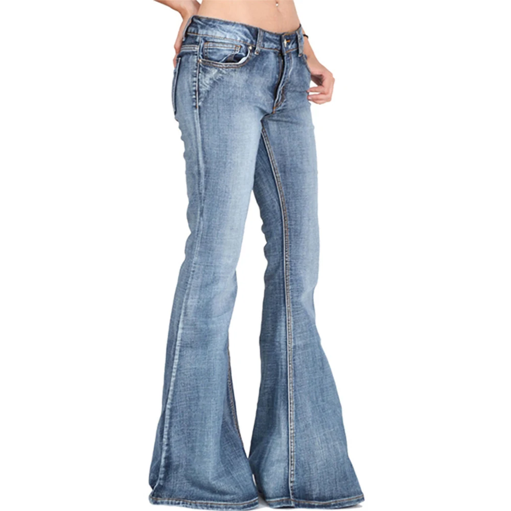 Модные джинсовые расклешенные брюки женские ретро джинсы Широкие брюки леди случайный звонок-низ расклешенные брюки женские XS-4XL
