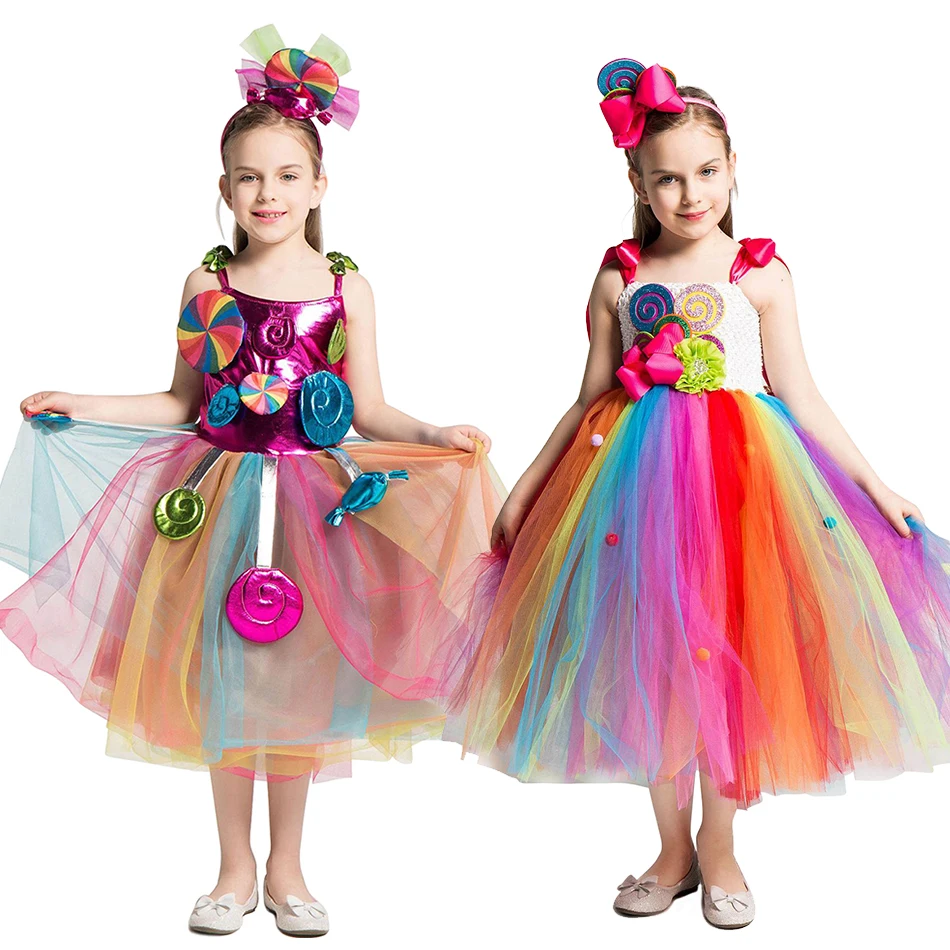 Lollipop Candy Girls Dress Kids Rainbow Birthday Party Dress Children