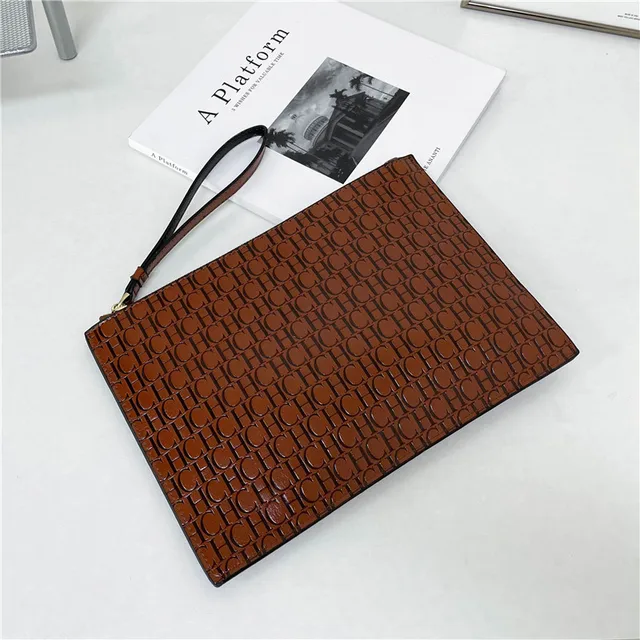2021 New Luxury Brand CH Clutch Unisex High-quality CH Letter Pattern Clutch luxury envelope leather business clutch purse Two brown