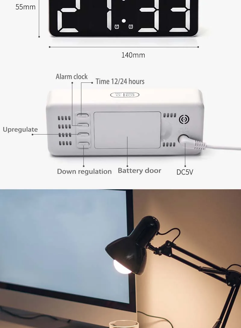 LED Digital Alarm Clock Temperature Date Display Desktop Mirror Clocks Home Table Decoration Electronic Clock