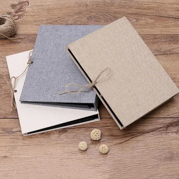 

Memory Book Self-adhesive Loose-Leaf DIY Scrapbook Anniversary Refillable Wedding Photo Album Black Pages Linen Journal Travel