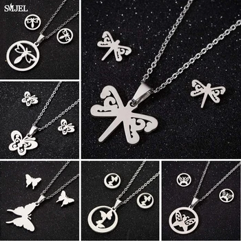 

SMJEL Stainless Steel Butterfly Choker Necklaces for Women Gold Color Jewelry Sets Lovely Insect Butterfly Earrings pendients