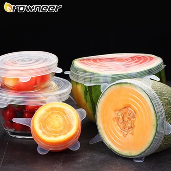 

6 Pcs/Set Food Silicone Cover Universal Silicone Fresh-keeping Lids Stretch Strong adsorption leak-proof Cookware Bowl Pot Lids