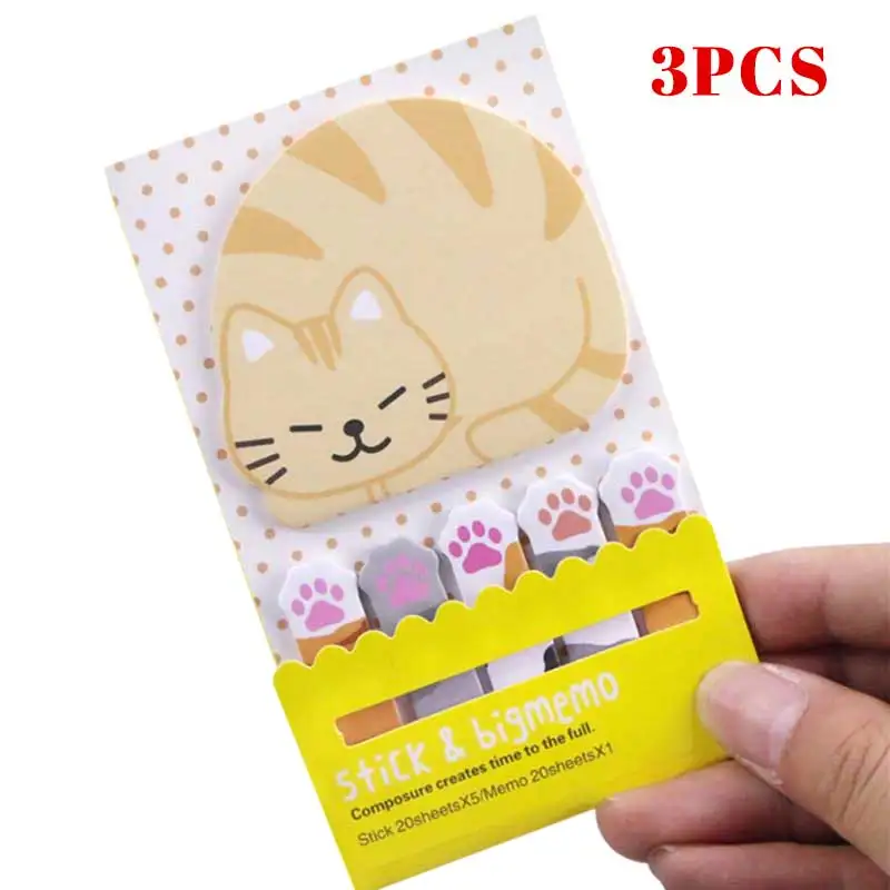cat 3 шт. животные панда кошка клетка милые Kawaii Заметки стикеры планировщик бумажные закладки для школьных учебников офисные канцелярские принадлежности - Цвет: cat