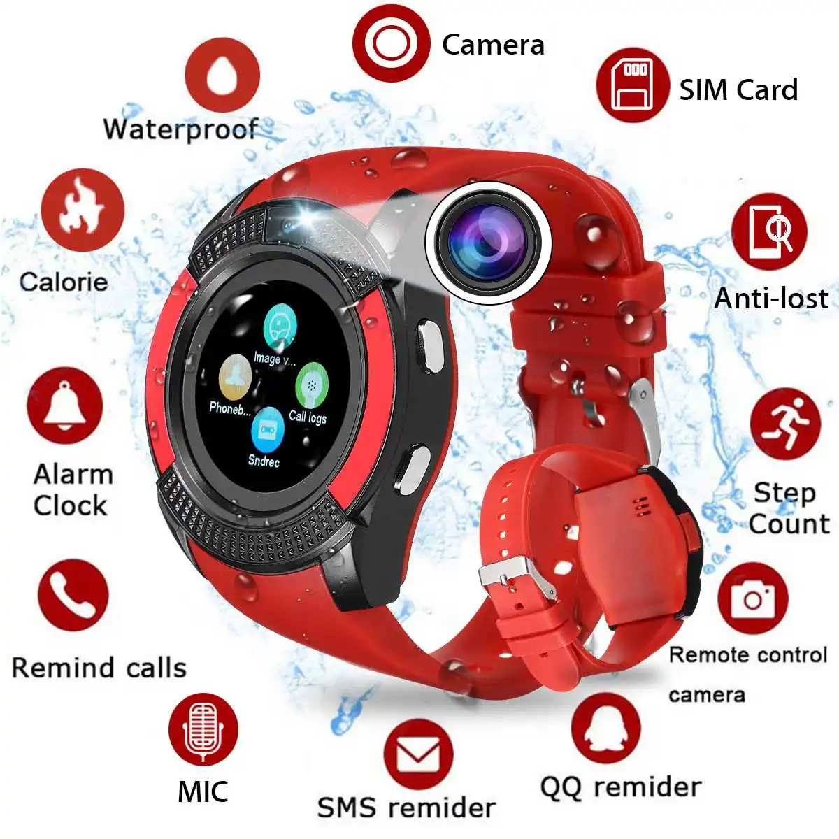 

V8 Smart Watch Bluetooth Smart Watch Touch Screen Wrist Watch With Camera SIM Card Slot Waterproof Sports Watch For Android