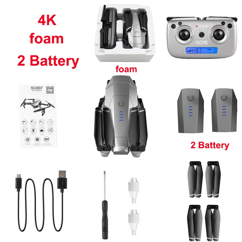 4K-foam-2B SG907 4K камера дроны gps Дрон с 4K HD двойной камерой Широкий угол Wi-Fi FPV RC сумка для квадрокоптера дроны - Цвет: 4K-foam-2B