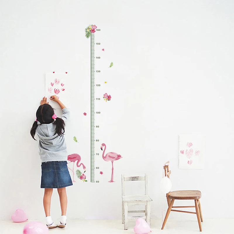 

1PC Funny Cartoon Animal Flamingo Child Growth Height Ruler Wall Sticker For Kids Room Bedroom Height Meter Stickers Room Decor