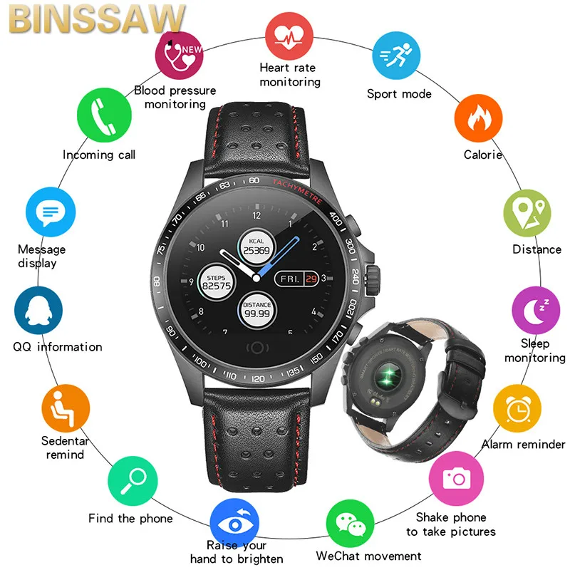 

BINSSAW Leather Smart Watch CK23 IP67 Waterproof Heart Rate Monitor Blood Pressure Men Women Smartwatch For IOS Android Phone