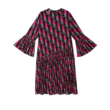 

Print Bohemian Dress for Women Fashion Plus Size Geometric Pattern Flare Sleeve Loose Female Midi Dress Womens Clothing