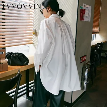 

TVVOVVINSpring new Korean long and loose long-sleeved solid color shirt female large siz single-breastd turn-down callar a785