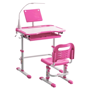 

Student Desks and Chairs Set C Style with Light White Lacquered White Surface and Pink Plastic [70x48x(52-74)cm]