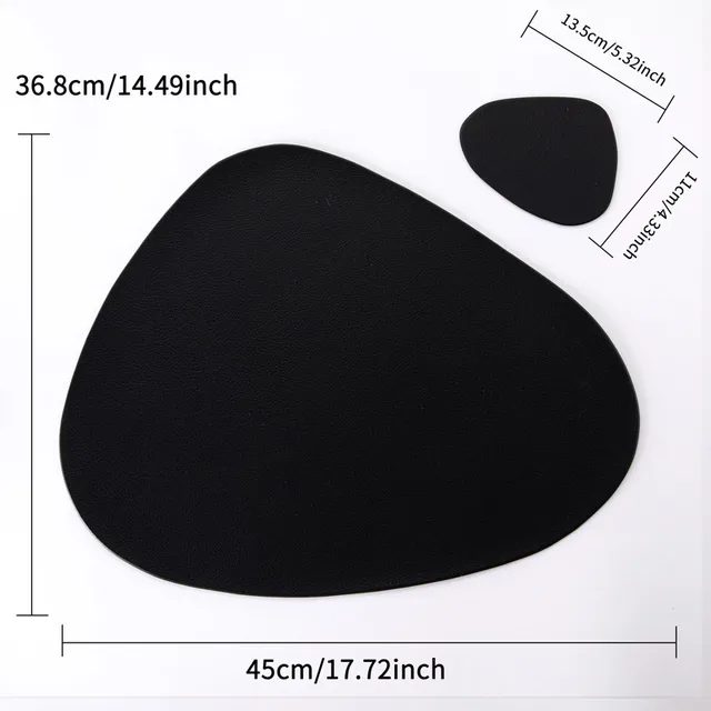 Black Faux Leather Placemat and Coaster 8 Piece Set Interiors with Edge