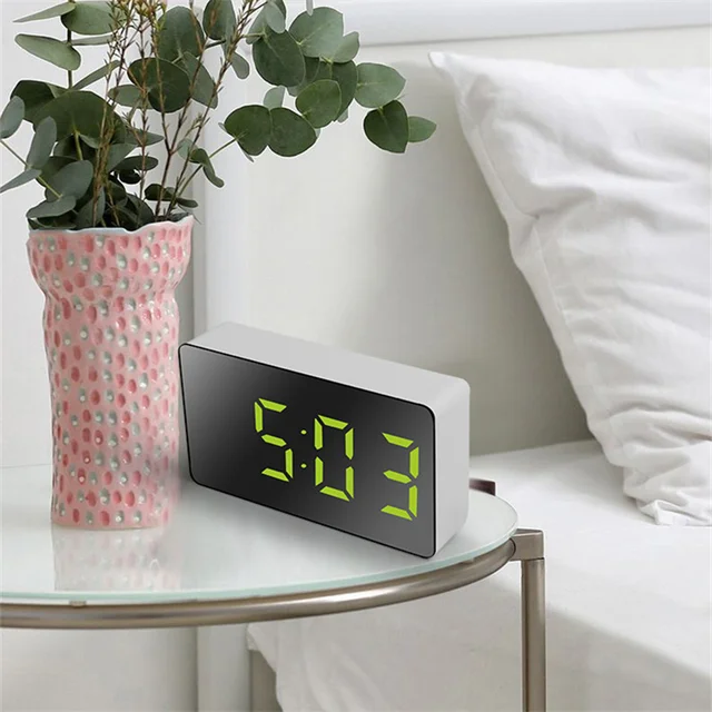 LED Mirror Table Clock Digital Alarm Snooze Display Time Night Light  Desktop USB Clock Digital Home Decor Gifts for Children 6