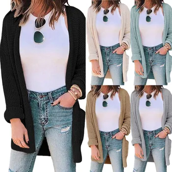 

Womens Boho Patchwork Cardigan Long Sleeve Open Front Knit Sweaters Coat Pockets sweater women vintage fashion женские свитера