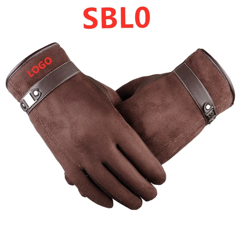 SBL0 бренд осень зима модные замшевые Плюс флисовые теплые спортивные перчатки все относятся к мужские Нескользящие перчатки для вождения с сенсорным экраном - Цвет: Camel