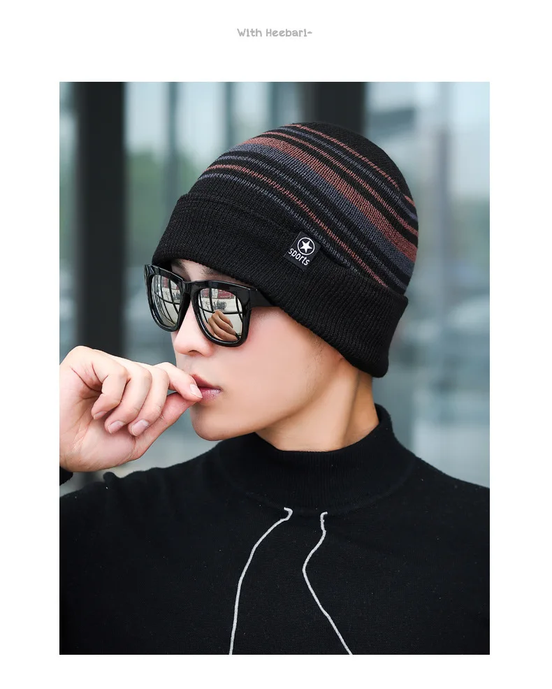 GKGJ Men's Warm Winter Hats Thick Knit Cuff Beanie Cap with Lining Skull Knit Hat Cap Soft Stretch Slouchy Beanie Skully Cap