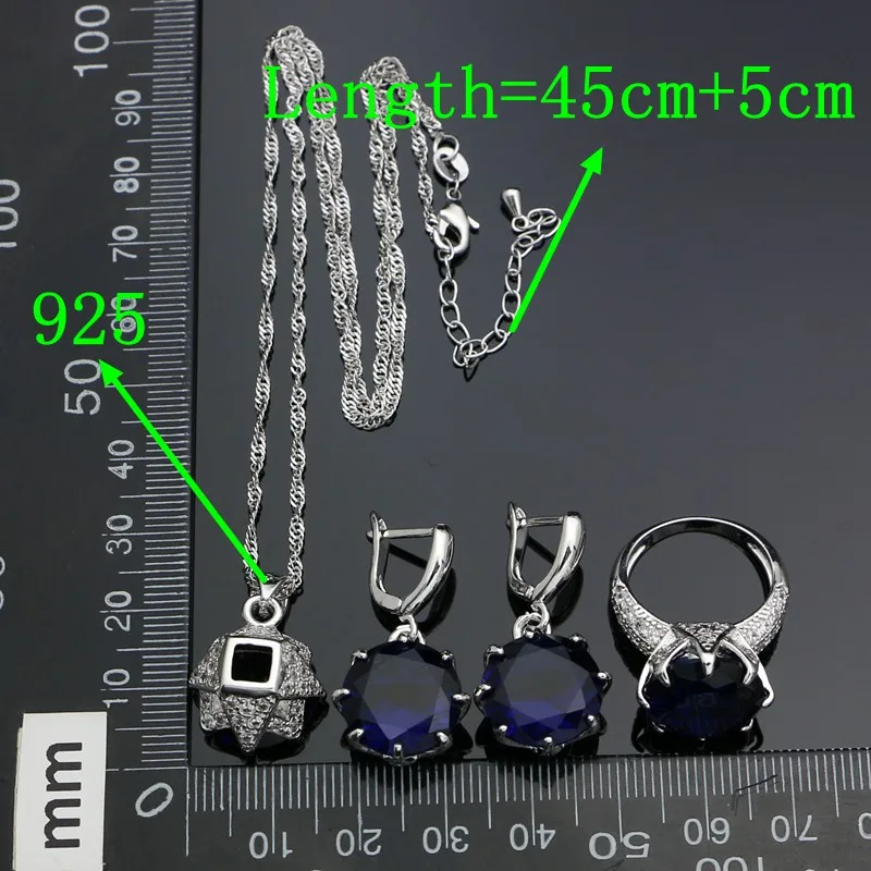 925 Silver Jewelry Sets For Girls Accessories Blue Cubic Zirconia Earrings Ring Bracelet Pendant Necklace Set Silver Jewelry - 6