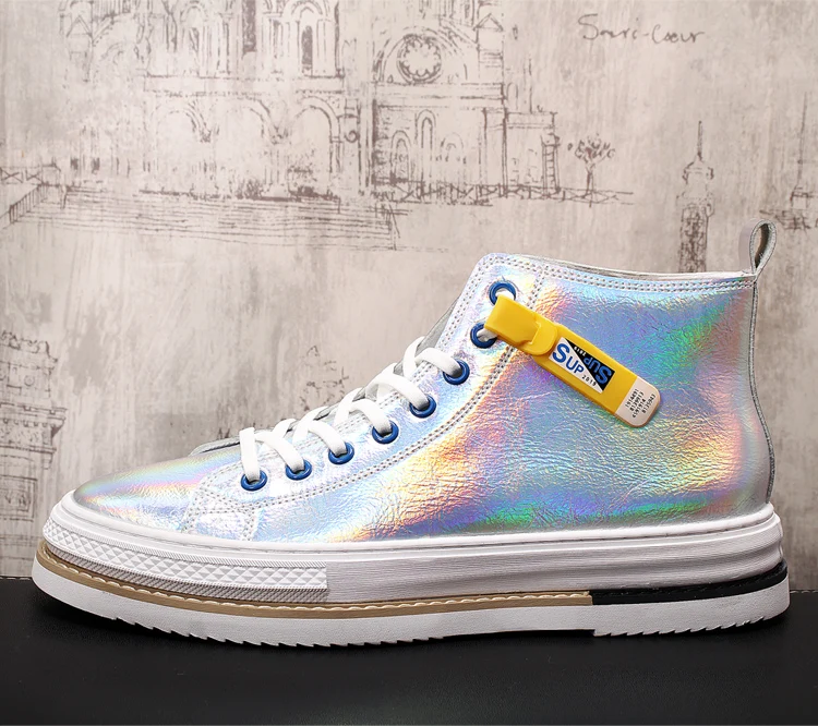 New Trending Men Casual Luxury high tops lace-up gold silver Platform Shoes sneakers Youth Man Trending Leisure Shoes